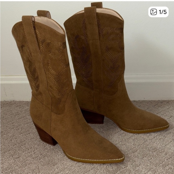 Oasis Society Shoes - Elegant Tan Suede western Heeled Boots